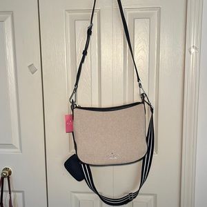 NWT Kate Spade tan and blue crossbody purse silver hardware